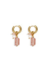 Small hoop earrings with pearl, bead, and stone pendants