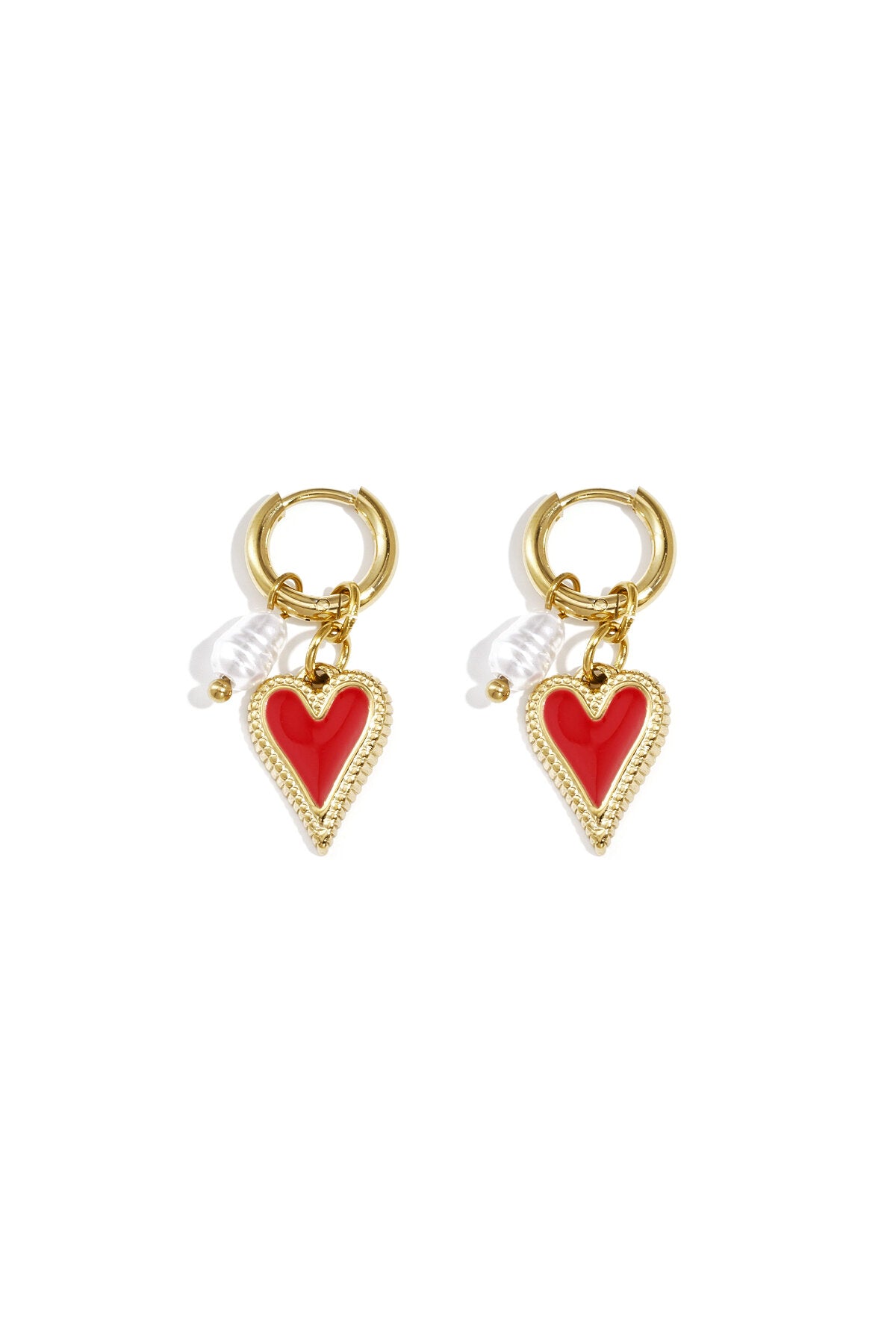 Earrings with hanging heart and pearl-8
