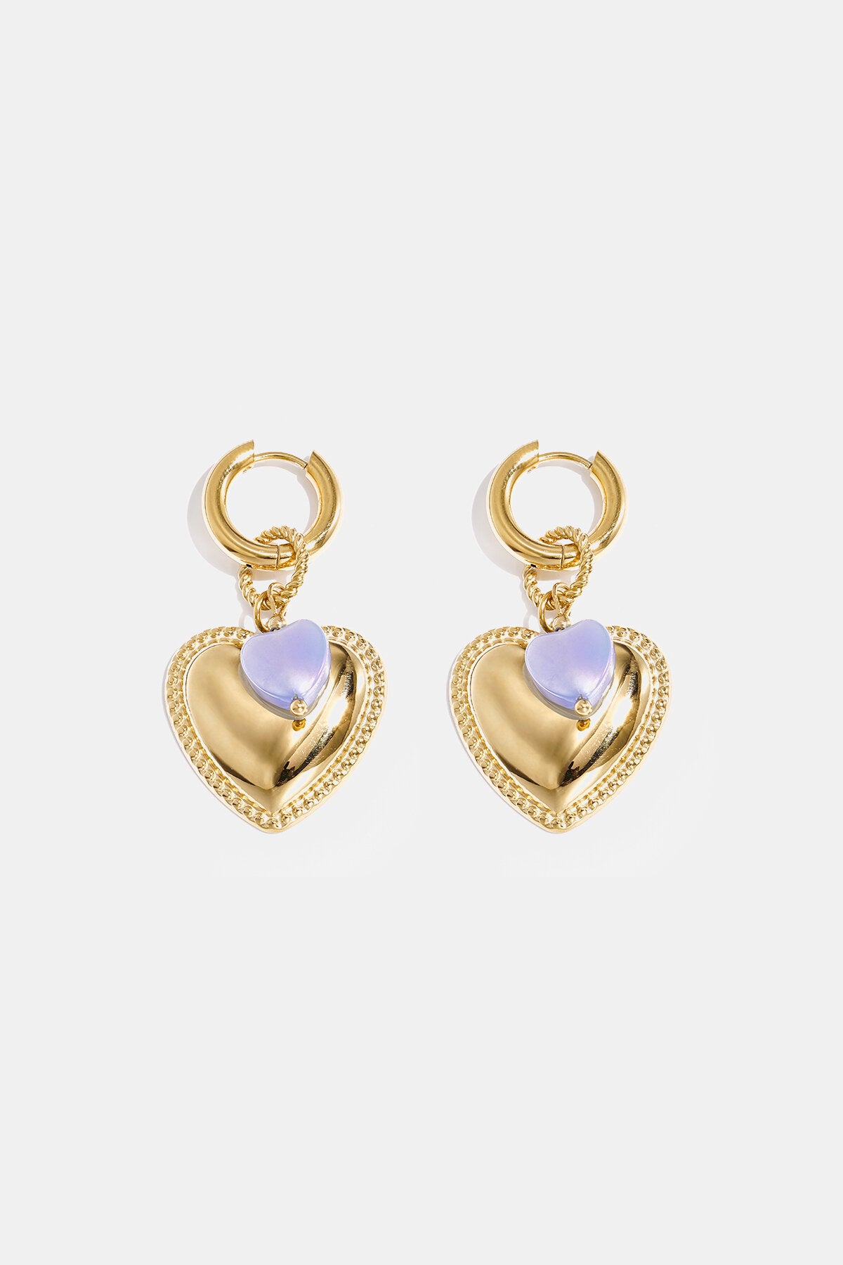 Hoop earrings with heart pendant and bead on ring-64