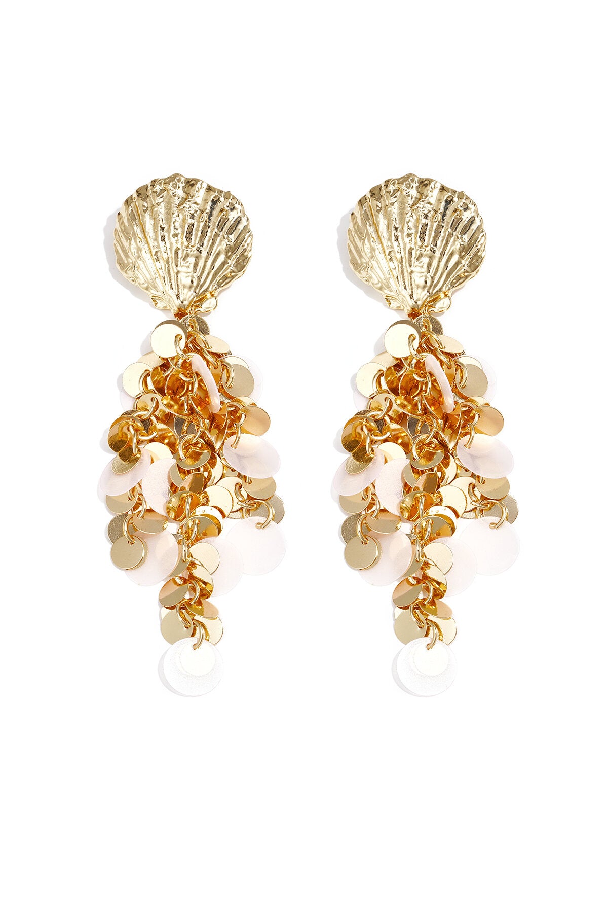 Shell earrings with hanging sequins